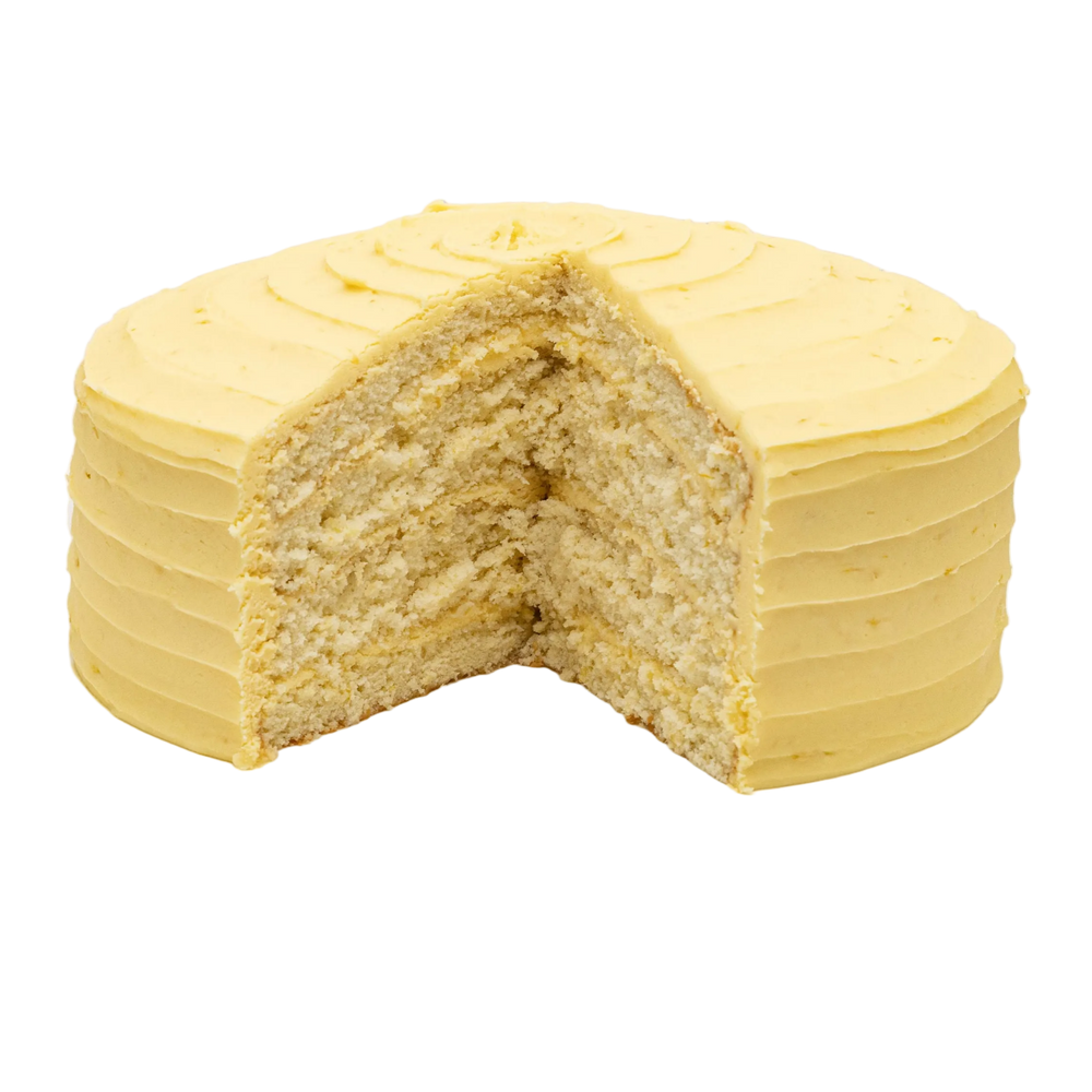 Frost Bake Shop from-scratch lemon layer cake with fresh lemon zest frosting and lemon cream filling